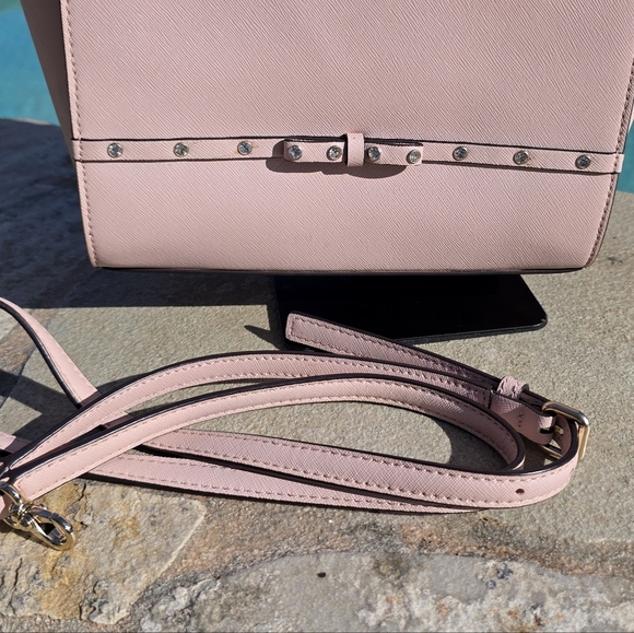 Kate Spade Small Hadlee Laurel Way Jeweled Leather Tote-Crossbody In Warm Vellum - Picture 7 of 15
